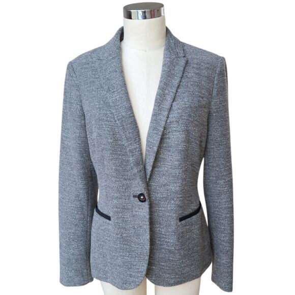Tommy Hilfiger Gray Knit Blazer 6 Tailored Lined Elbow Patch Preppy Work Jacket - Picture 2 of 16